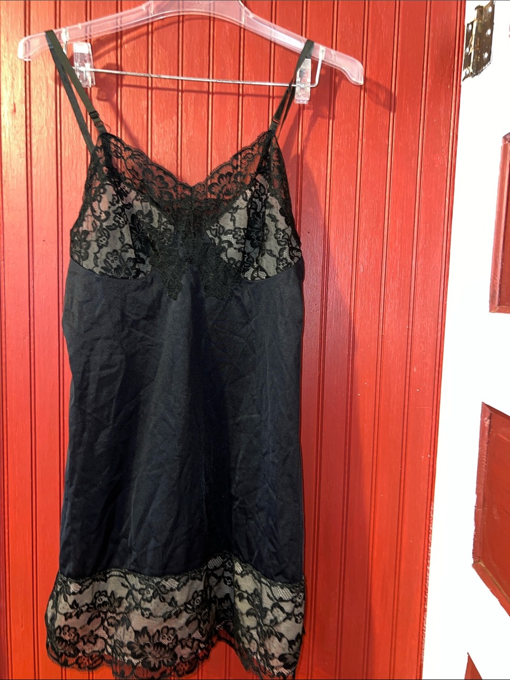 Vintage vassarette Black Lace-Trim Slip Chemise 34